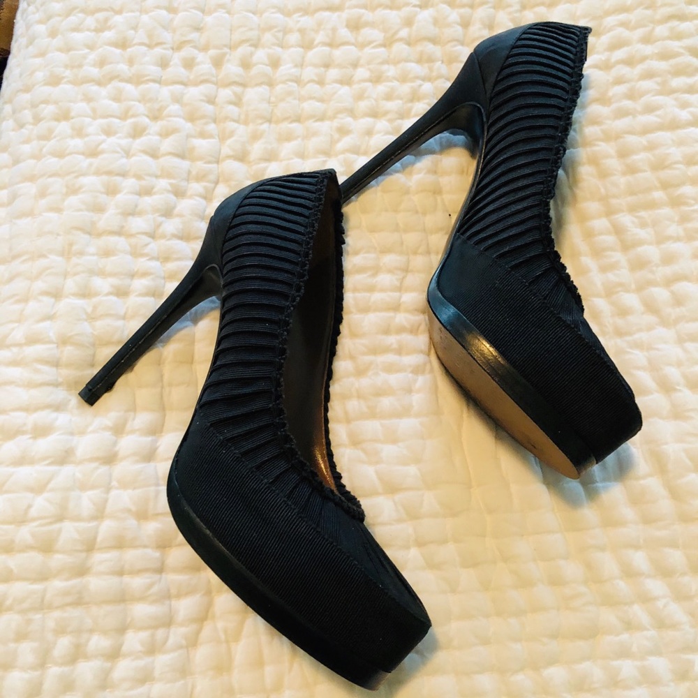Tabitha Simmons Fabulous Platform Silk Pumps Stiletto Heels, sz 7.5/38